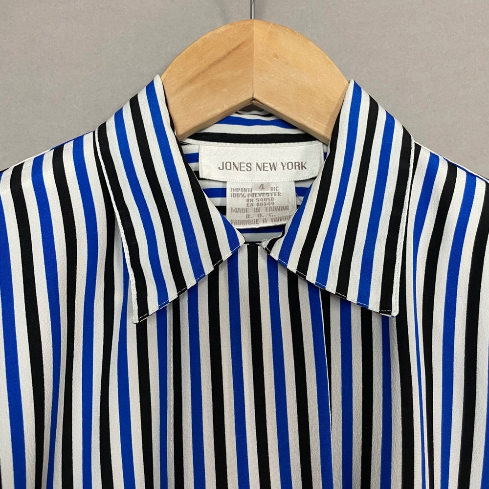 Vintage Striped Blouse Jones New York Top Women Business Casual Button Down Sz 4